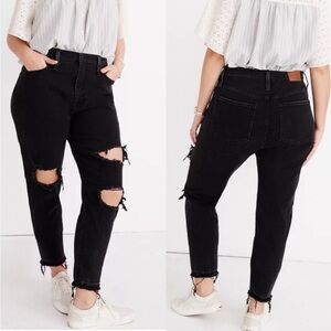 Madewell The Momjean in Raney Wash Knee-Rip Edition Size 28 Black
